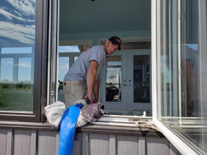 1500 gallon pumped through a window with brand new-casings and trim and flooring completed around the spa